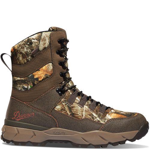 VITAL 8" REALTREE EDGE 800G
Abrasion-Resistant Leather & Textile Upper
A specialized process is used to impregnate split leather with polyurethane to create an exceptionally durable and abrasion resistant leather. We've paired the leather with 900 denier polyester to create a hard-wearing upper.
Danner Dry
100% waterproof barrier allows moisture to escape without letting water in, keeping your feet dry and comfortable all day long.
Lock & Load Lacing System
Reengineered ghillies across the forefoot for a secure, yet quiet fit, and locking speed hooks for quick lacing.
800G Thinsulate Ultra Insulation
High-performance insulation that keeps you warm in the snow and rain without weighing you down.
Open Cell Polyurethane Footbed
Our polyurethane footbed provides superior shock absorption with an additional layer of open cell construction for improved air circulation.
Danner Plyolite® midsole
Danner® Plyolite® midsole offers lightweight comfort and shock absorption.
Danner Vital Outsole
Multi-directional lugs provide grip on moss, rock and slick surfaces.
Mesh Lined Tongue Construction
Features a mesh liner layered over a waterproof membrane on the tongue to help regulate both moisture and temperature where it has the largest impact, on the top of your foot.
Multi-Density Foam
A patterning of multi-density foam eliminates hot spots and pinch points for a more comfortable upper.
How It Fits
This boot is built on our DT4 last. This last provides an athletic fit with a tighter heel pocket and a wider toe box. The sleek, streamlined last is excellent for on or off trail hiking.
365-Day Warranty
If you suspect your purchase isn’t up to our unrelenting standards, or is defective in any way, we want to make things right. We offer a 365-day warranty across our entire footwear line.