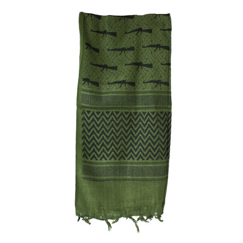 SHEMAGH SCARF AK RIFLE (OLIVE DRAB/BLACK)
100% cotton
42" x 42" tactical scarf
Used by U.S. Military