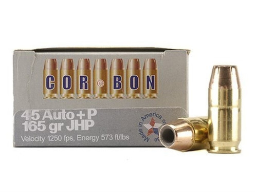 Cor-Bon Self Defense 45 ACP +P Ammo 165 Grain Jacketed Hollow Point Box of 20