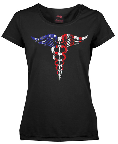 Rothco Women's Medical Symbol (Caduceus) Long Length T-Shirt - Black