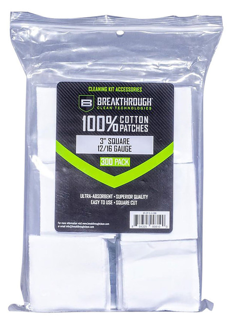 Breakthrough Clean Technologies Cotton Patches, 3" Square, 12 & 16-Gauge, 300-Pack