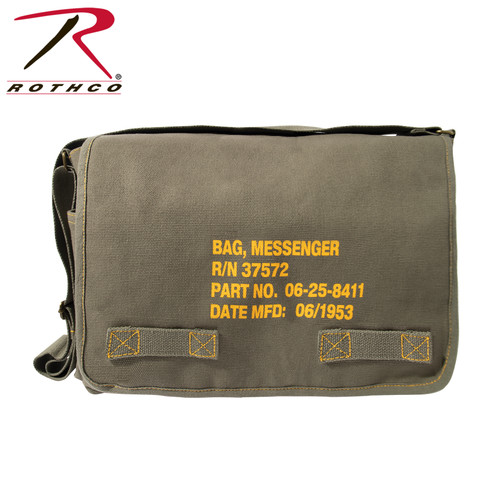 Heavyweight Canvas Classic Messenger Bag With Military Stencil