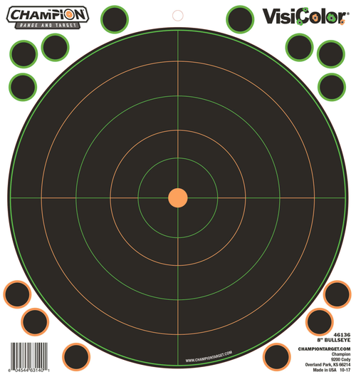 Champion Targets Visicolor, Champ 46136 8in Bulls Eye 5pk W/40 Pasters