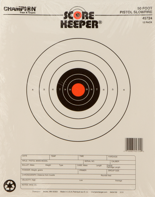 Champion Targets 45724 Score Keeper Fluorescent Orange & Black Bullseye Target, 50 Foot Pistol Slow Fire, 12 Pack-45724-45724-45724