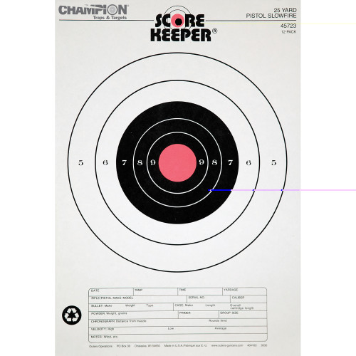 Champion Targets 45723 Score Keeper Fluorescent Orange & Black Bullseye Target, 25 Yard Pistol Slow Fire, 12 Pack-45723-45723-45723