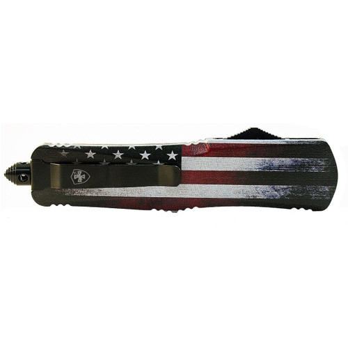 LARGE US FLAG DAGGER OTF KNIFE BLACK BLADE