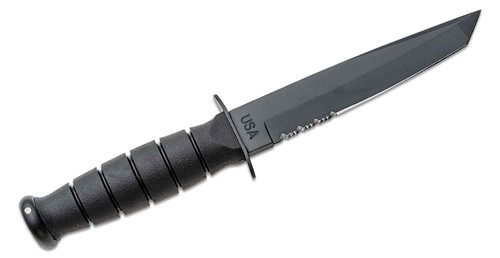 SHORT FIGHTING KNIFE TANTO - BLACK/SERRATED