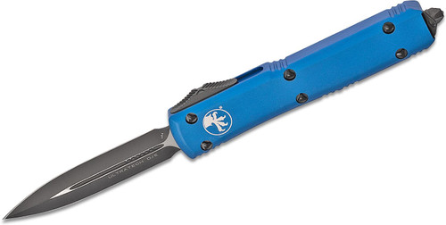 Microtech 122-1BL Ultratech AUTO OTF 3.46" Black Double Edge Dagger Blade, Blue Aluminum Handles