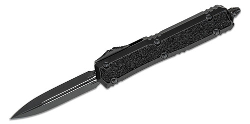 Microtech 206-1TS Signature Series Makora Tactical OTF AUTO 3.3" Black Double Edge Dagger Blade, Black Aluminum Handles with Black Traction Inlays