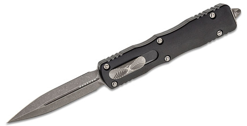Microtech 227-10AP Dirac Delta AUTO OTF Knife 3.79" Apocalyptic Double Edge Dagger Blade, Black Aluminum Handles