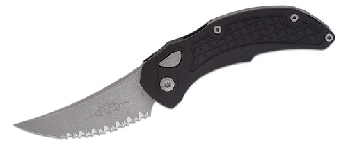 Microtech/Bastinelli Creations 268A-12AP Brachial AUTO Folding Knife 3.5" Apocalyptic Trailing Point Serrated Blade, Milled Black Aluminum Handles