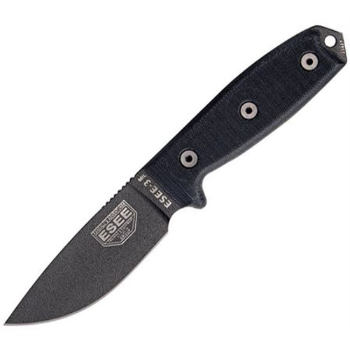 ESEE Knives Plain Edge, Black G10 Handles, Black Sheath, MOLLE Back and Clip Plate