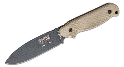 ESEE Knives Laser Strike Survival Knife Fixed 5" Gunsmoke Blade, Fire Steel and Tinder Tabs in Micarta Handles, Kydex Sheath