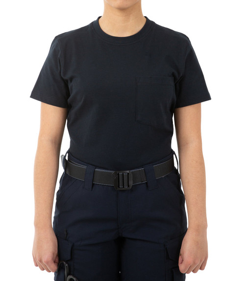 WOMEN'S TACTIX COTTON T-SHIRT WITH CHEST POCKET  - Midnight Navy