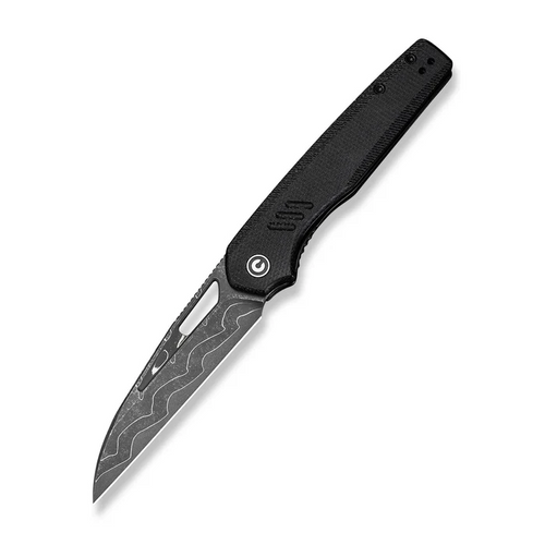 Guile Front Flipper & Thumb Hole Knife Black Canvas Micarta Handle-