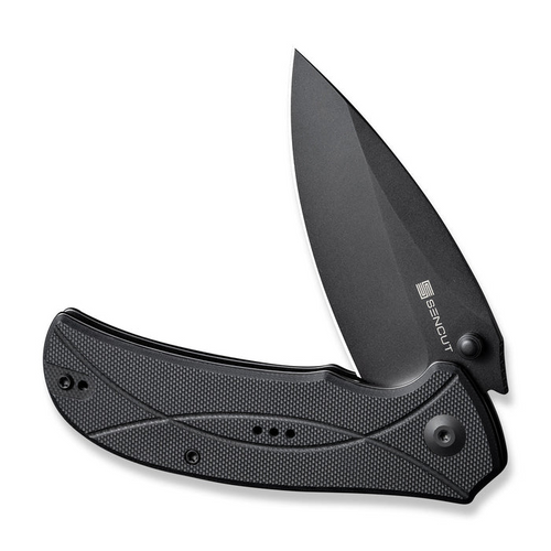 Hyrax Flipper/thumb Stud Folding Knife 3.30"" Black 9cr18mov Leaf Shaped Plain Edge Blade, Black G10 Handle-S23097-1