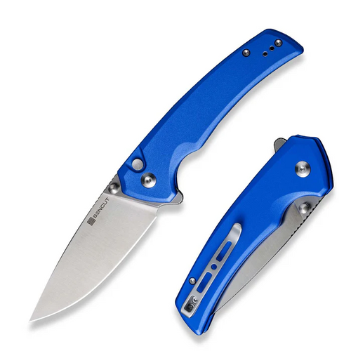 Serene Flipper/thumb Stud Folding Knife 3.48"" Satin D2 Drop Point Plain Edge Blade, Bright Blue Aluminum Handle-S21022B-4