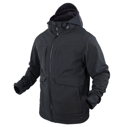 OVERCAST SOFTSHELL PARKA (BLACK)
Waterproof main zipper with Storm-Guard flap
Fleece lined removable hood
Chest and hand pockets with hidden zipper closure
Large pockets with flap closures
Adjustable cuff with hook & loop adjusters
Compatible with Condor Zephyr (Sold Seperately<)
Material:
100% Polyester shell, breathable membrane, micro fleece lining
Imported