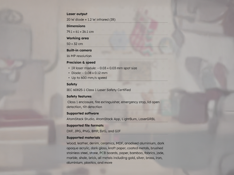 AtomStack Kraft Dual Laser Cutter - 20 W Diode + 1.2 W IR 