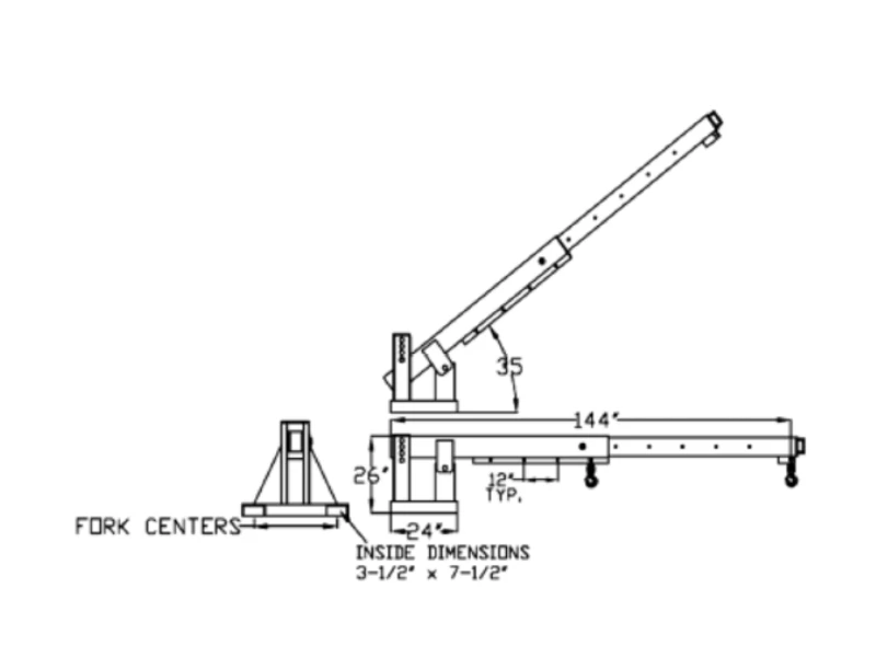 All Lift Telescoping Pivoting Forklift Jib Boom, 4 Ton 