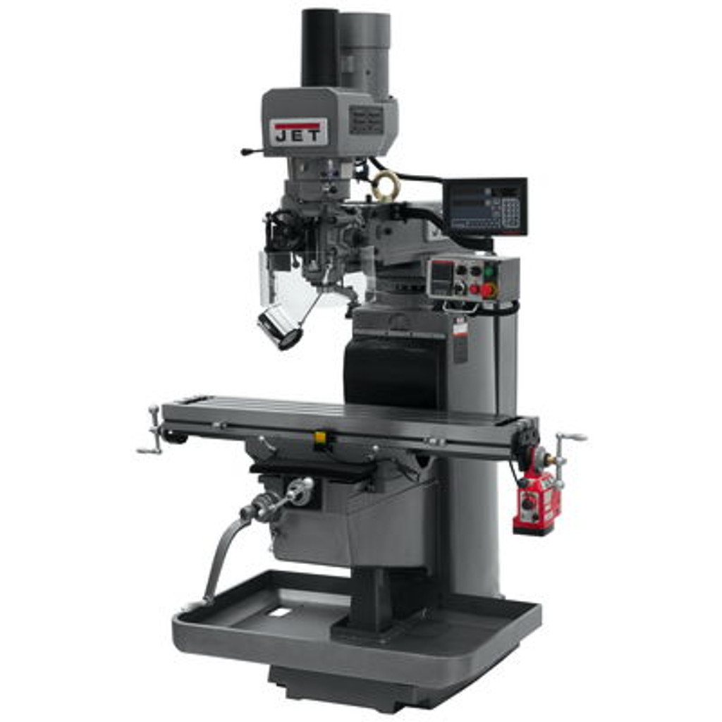 JET JTM-1050EVS2/230 Mill With 3-Axis Newall DP700 DRO (Knee) With X-Axis Powerfeed and Air Powered Draw #690640