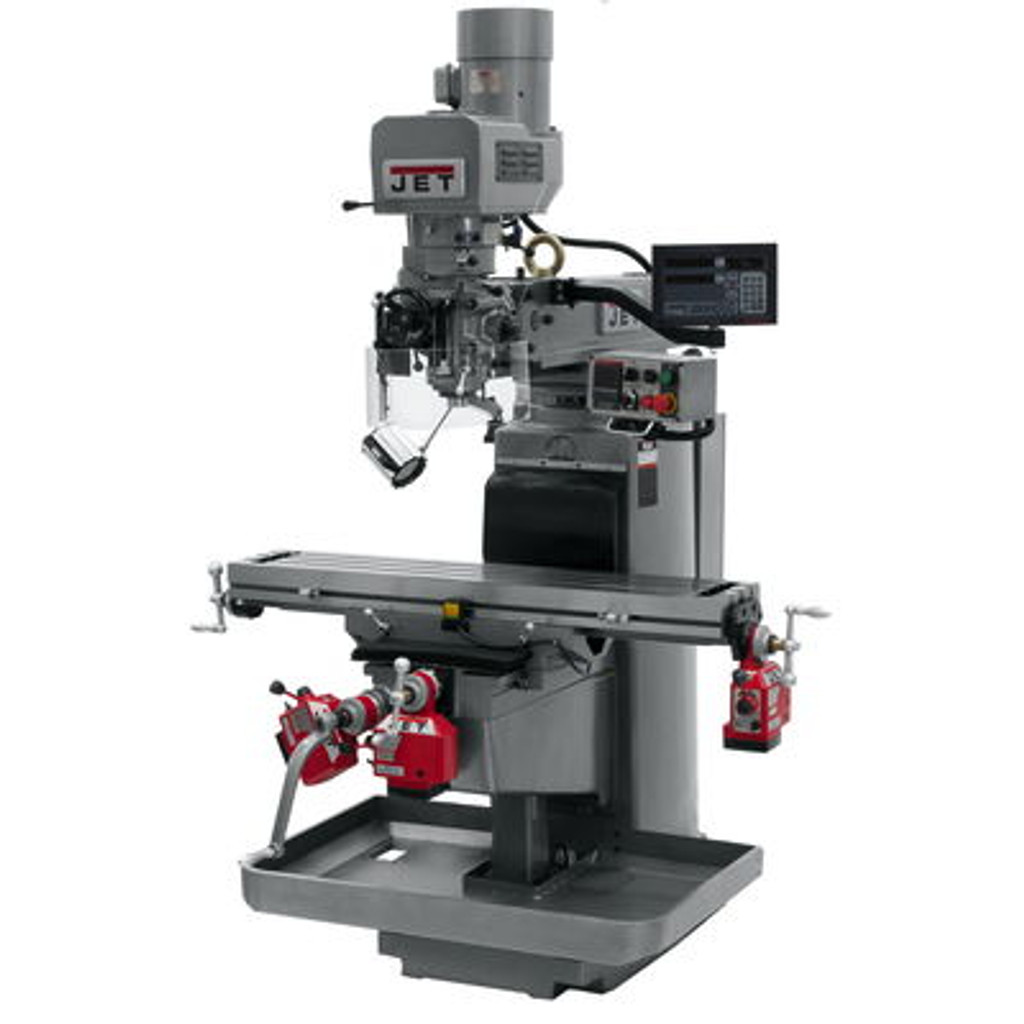 JET JTM-1050EVS2/230 Mill With 3-Axis Newall DP700 DRO (Knee) With X, Y and Z-Axis Powerfeeds #690643