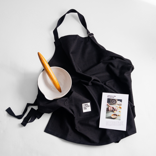 Heirloom Kitchen Set flat lay with wooden rolling pin, mixing bowl and handwritten recipe card.