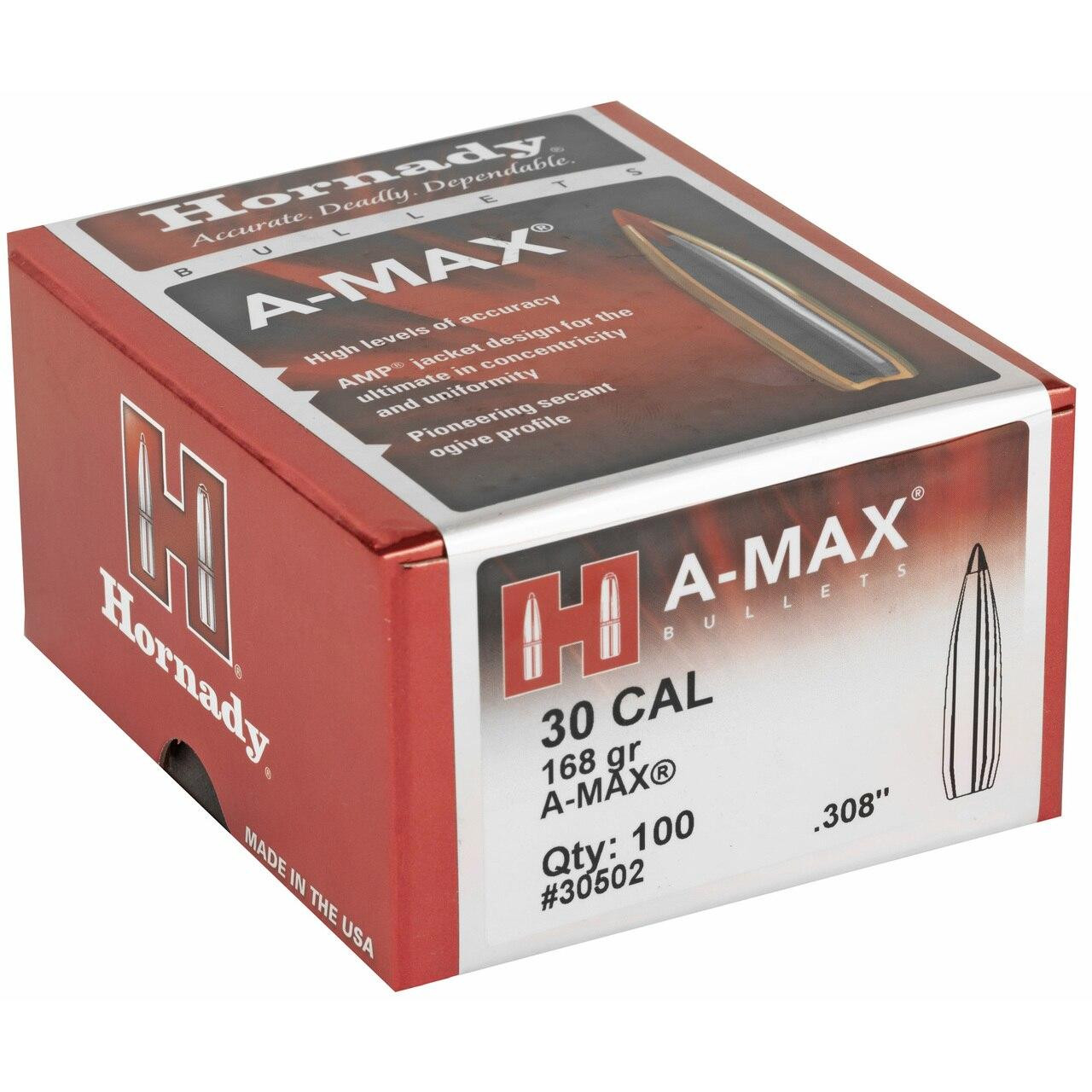 Hornady Hrndy Match A-max 30cal 168gr 100ct 090255275131