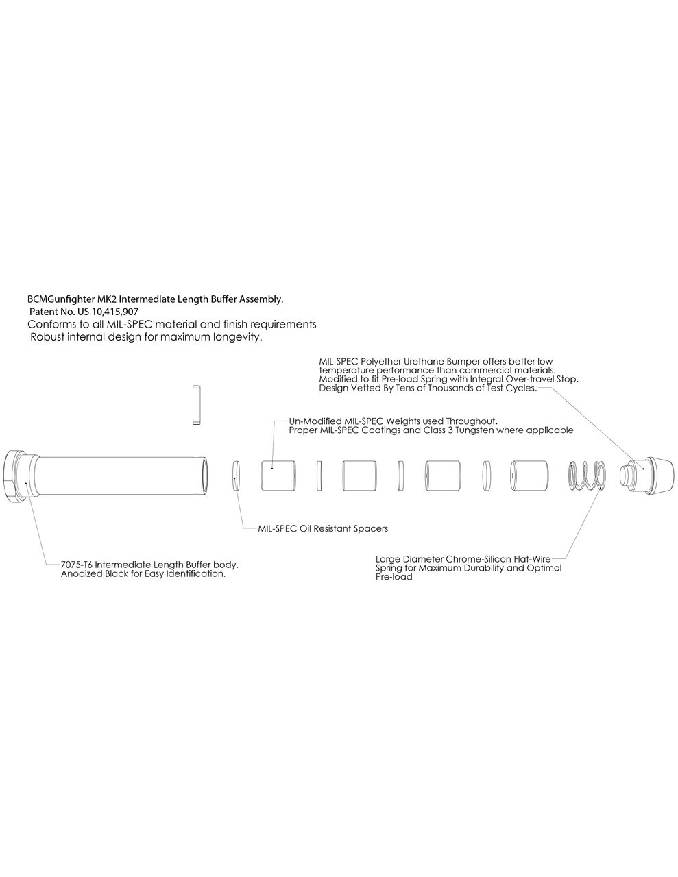 BCM MK2 Buffer Mod 1 - T0 (3.8oz) | Bravo Company Recoil Mitigation System)