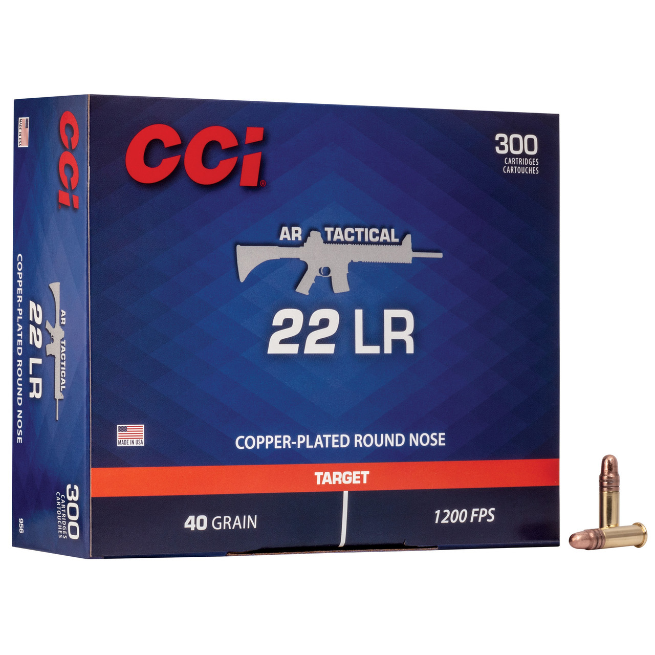 CCI Ammunition AR-Style, Tactical, 22LR, 40 Grain, Copper Round Nose, 300 Round Box 956