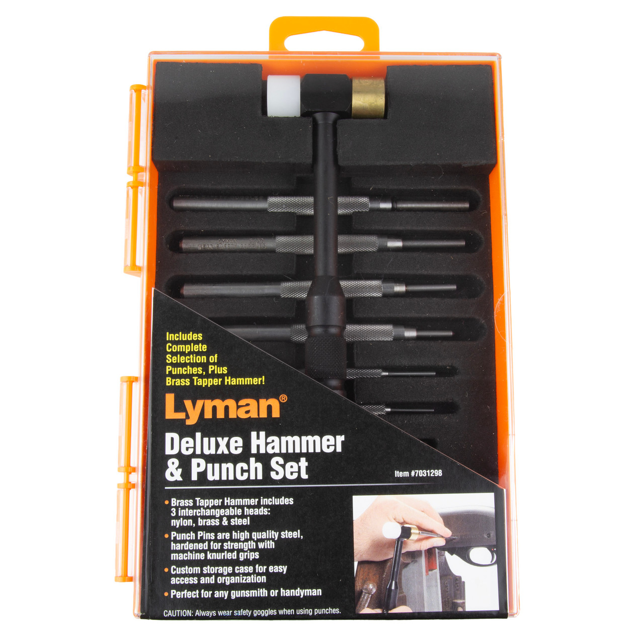 Lyman Products Deluxe Set, Tool, 7 Punches/Hammer Brass 7031298