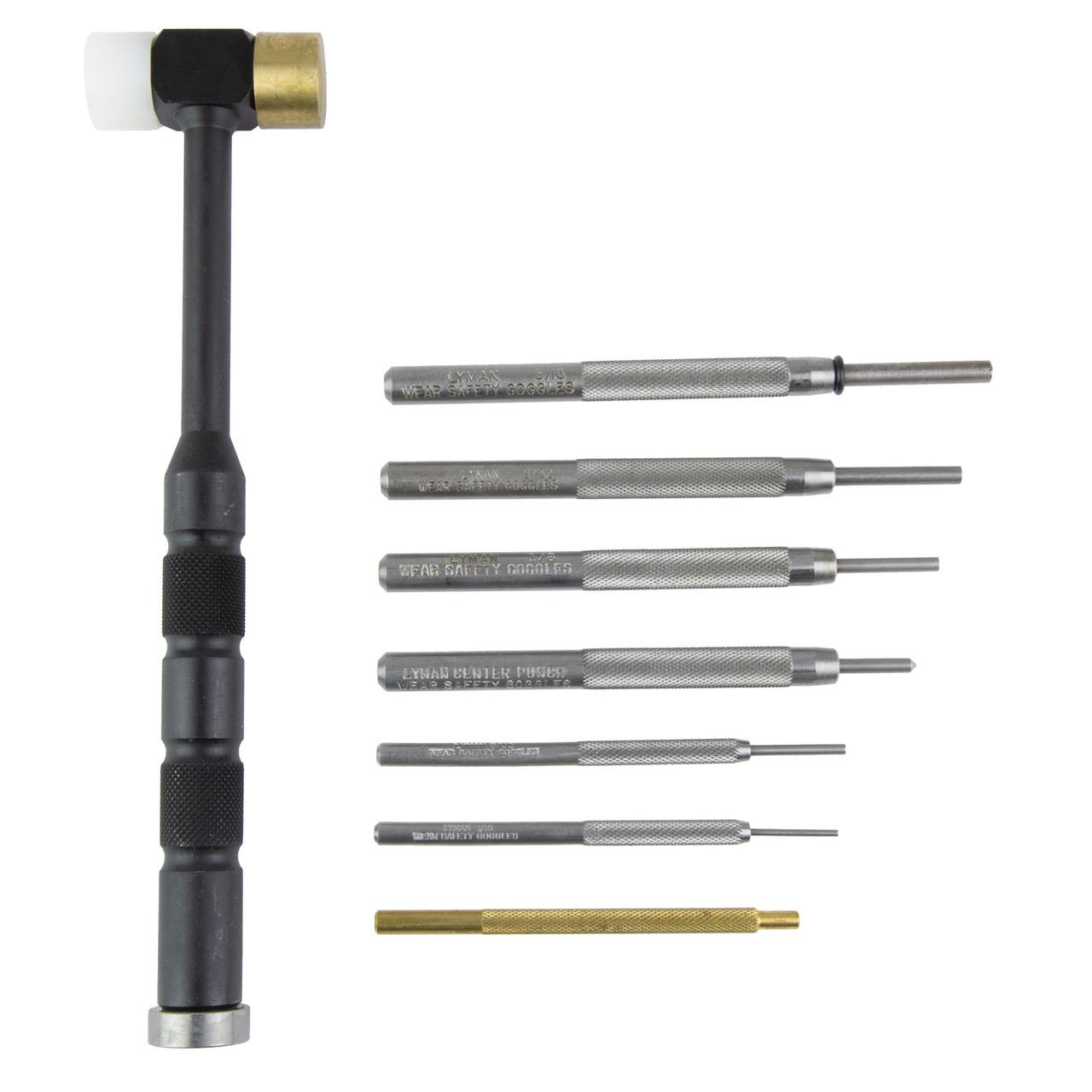 Lyman Products Deluxe Set, Tool, 7 Punches/Hammer Brass 7031298