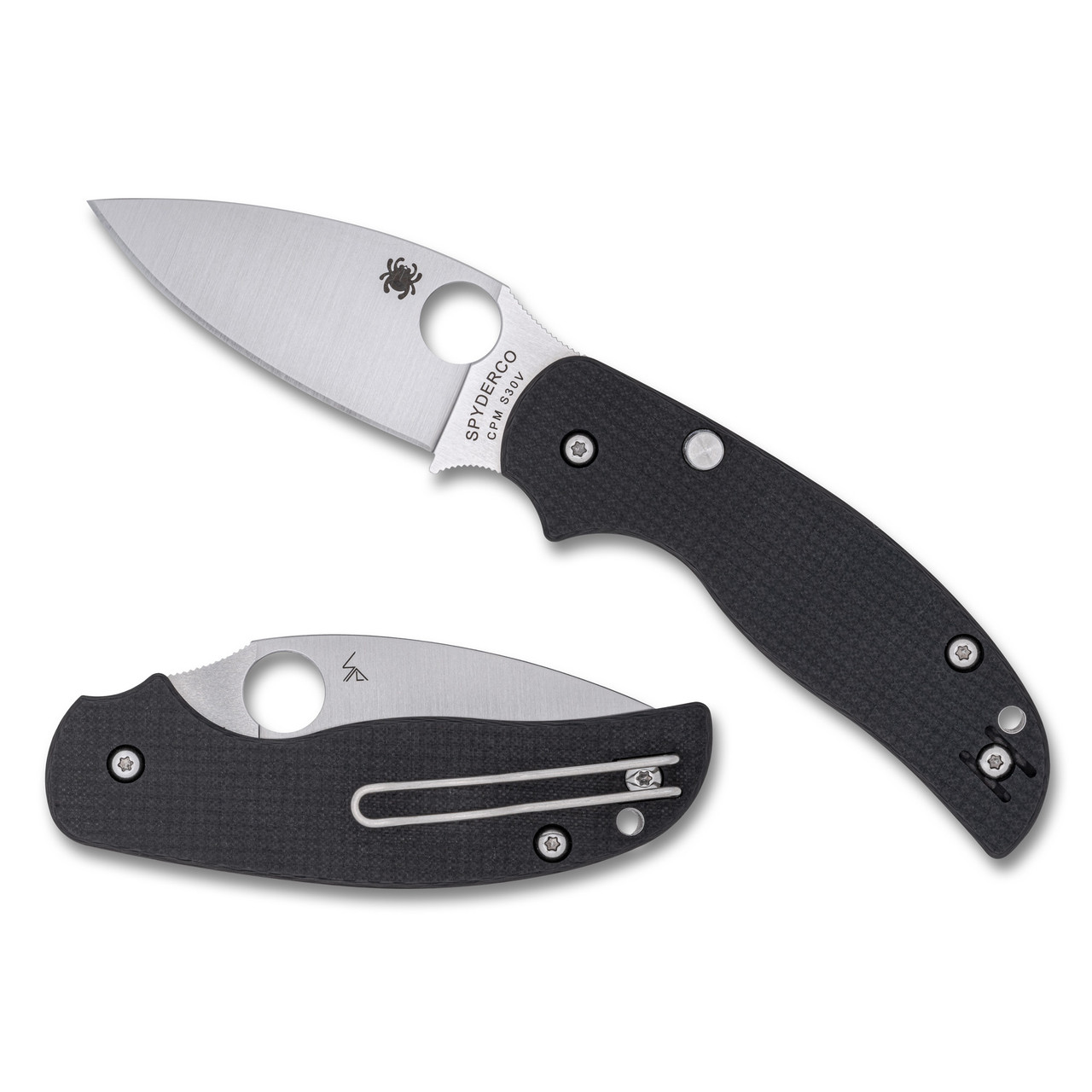 Spyderco Sage 6, Folding Knife, 3" Drop Point Blade, 7.13" Overall Length, CPM S30V Blade Steel, Plain Edge, Satin Finish, Silver, Black Carbon Fiber/G-10 Laminate Handle, Button Release Compression Lock C123CFBCLP