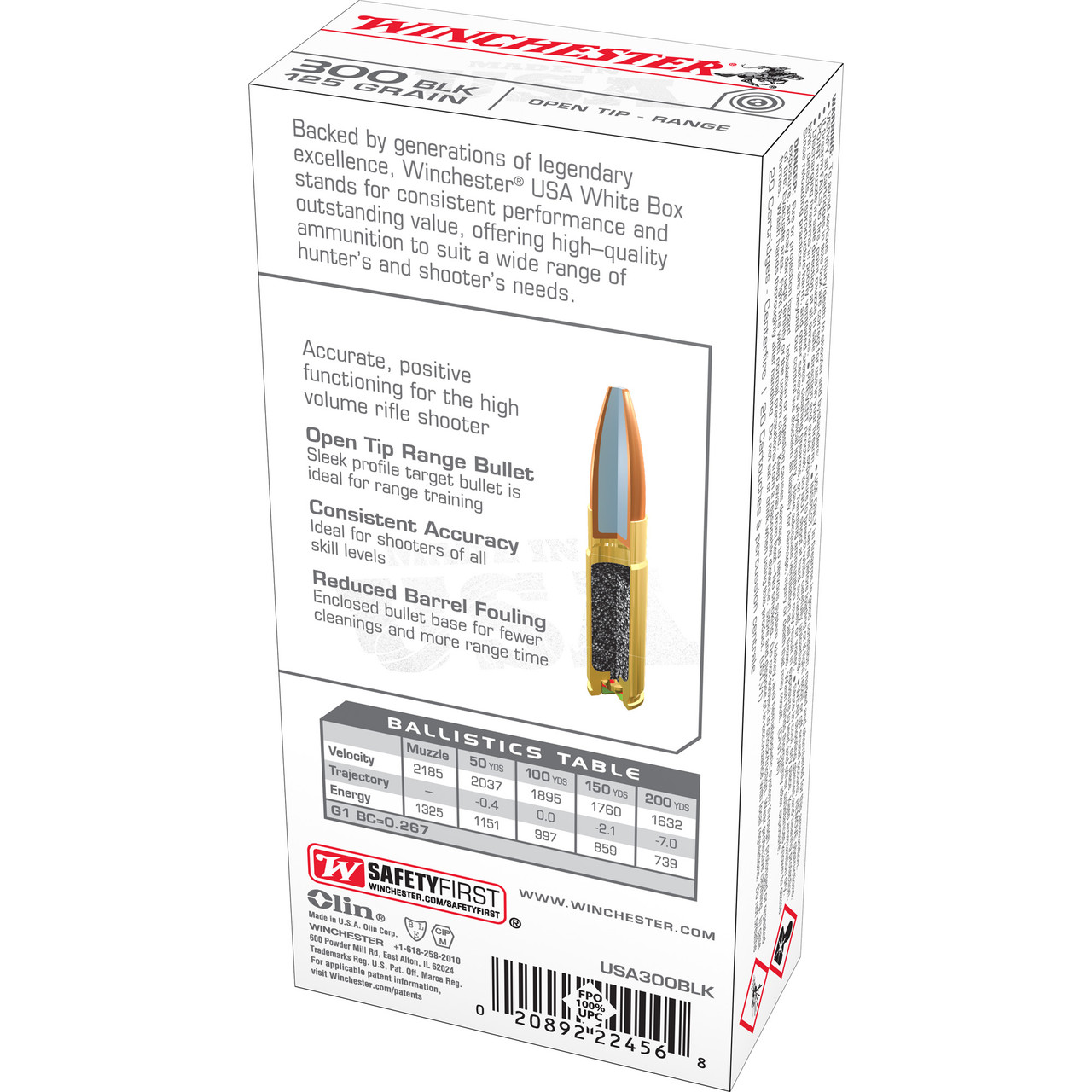 Winchester Ammunition USA, 300 Blackout, 125 Grain, Open Tip, 20 Round Box USA300BLK