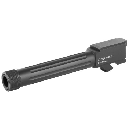 Lone Wolf Distributors AlphaWolf Barrel, 9MM, Salt Bath Nitride Coated, Threaded/Fluted, 416R Stainless Steel, 1/2X28, Fits GLOCK 19, Includes Thread Protector, Made in the USA AW-19TH