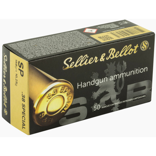 Sellier & Bellot Pistol, 38 Special, 158 Grain, Soft Point, 50 Round Box SB38C