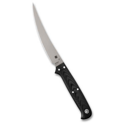 Spyderco Shelter Cove, Fixed Blade Knife, 5.78" Trailing Point Blade, 8Cr17MoV Blade Steel, 10.62" Overall Length, Satin Finish, Silver Blade, Black G10 Handle, Includes Leather Sheath FB52GP