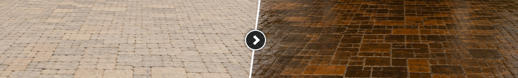 A before and after shot of Contigo Tool's Concrete Stains & Colorants used on a front yard sidewalk.