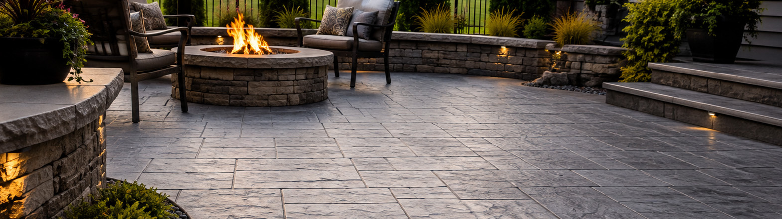 categories-magnetic.jpg A beautiful patio with magnetic concrete stamps used in the backyard of a large home during sunset.