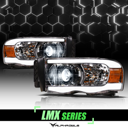 Alpha Owls 2002-2005 Dodge Ram 1500 LMX Series LED Projector Headlights (LED Projector Chrome housing w/ LumenX Light Bar) - 8707487