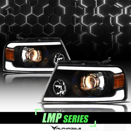 Alpha Owls 2004-2008 Ford F-150 LMP Series Projector Headlights (Halogen Projector Black housing w/ LumenX Light Bar) - 8708040