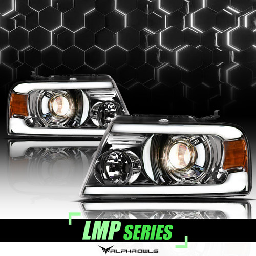 Alpha Owls 2004-2008 Ford F-150 LMP Series Projector Headlights (Halogen Projector Chrome housing w/ LumenX Light Bar) - 8708057