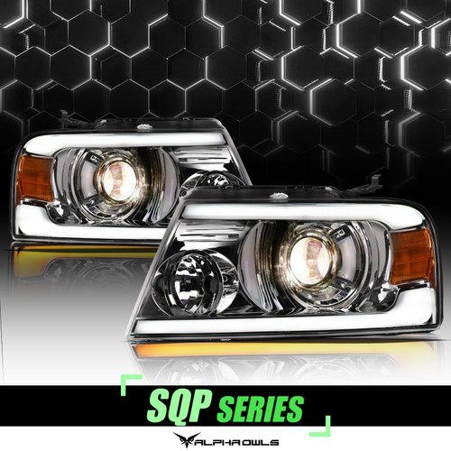 Alpha Owls 2004-2008 Ford F-150 SQP Series Projector Headlights (Halogen Projector Chrome housing w/ Sequential Signal/LumenX Light Bar) - 8708071