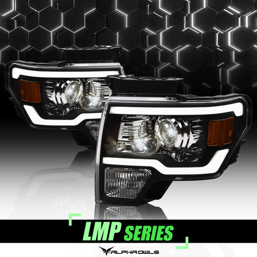 Alpha Owls 2009-2014 Ford F-150 LMP Series Projector Headlights (Halogen Projector Black housing w/ LumenX Light Bar) - 8708088