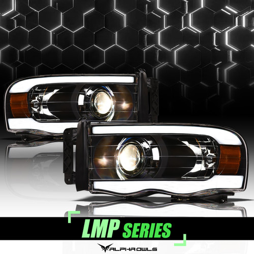 Alpha Owls 2002-2005 Dodge Ram 1500 LMP Series Projector Headlights (Halogen Projector Black housing w/ LumenX Light Bar) - 8708101