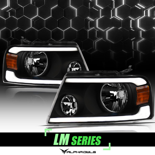 Alpha Owls 2004-2008 Ford F-150 LM Series Headlights (Crystal Headlights Black housing w/ LumenX Light Bar) - 8708880