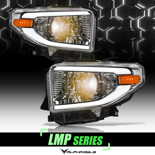 Alpha Owls 2014-2021 Toyota Tundra LMP Series Headlights (Halogen Projector Black housing w/ LumenX Light Bar) - 8709399