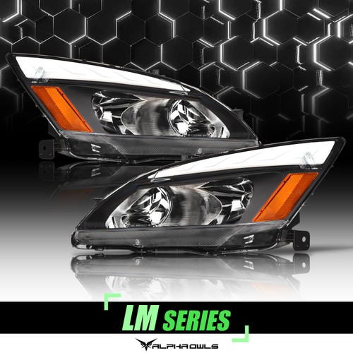 Alpha Owls 2003-2007 Honda Accord LM Series Headlights (Crystal Headlights Black housing w/ LumenX Light Bar) - 8709429