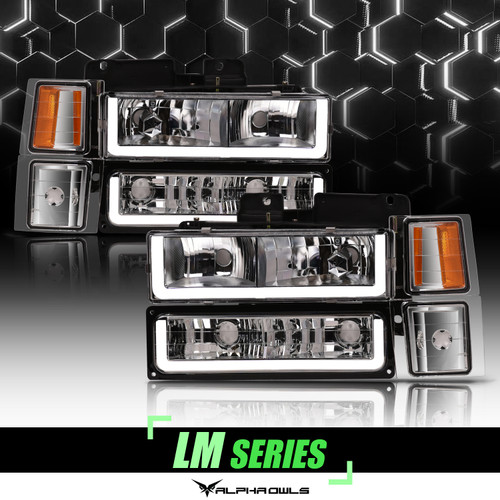 Alpha Owls 1994-1999 Chevy/GMC C/K Suburban Tahoe Series LM Series Headlights (Crystal Headlights Chrome housing w/ LumenX Light Bar) - 8709443