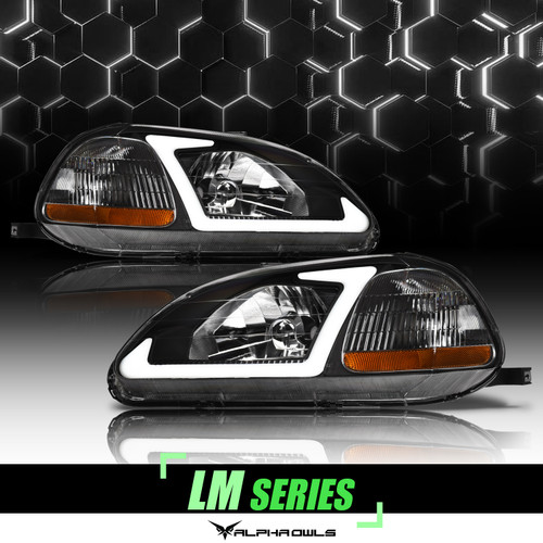 Alpha Owls 1996-1998 Honda Civic LM Series Headlights (Crystal Headlights Black housing w/ LumenX Light Bar) - 8709504